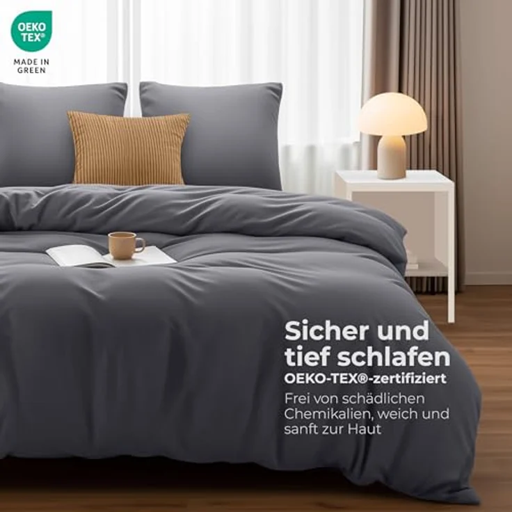 Utopia Bedding Bettwäsche 220x240 Set - Mikrofaser Bettbezug 240x220 cm + 2 Kissenbezüge 80x80 cm - Grau – Bild 3