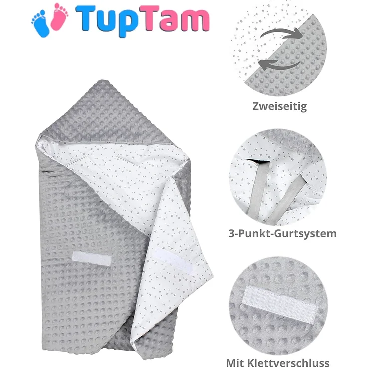 Einschlagdecke 2er SET Baby Einschlagdecke 85x85 für Autositz Babyschale Decke Minky, TupTam – Bild 4