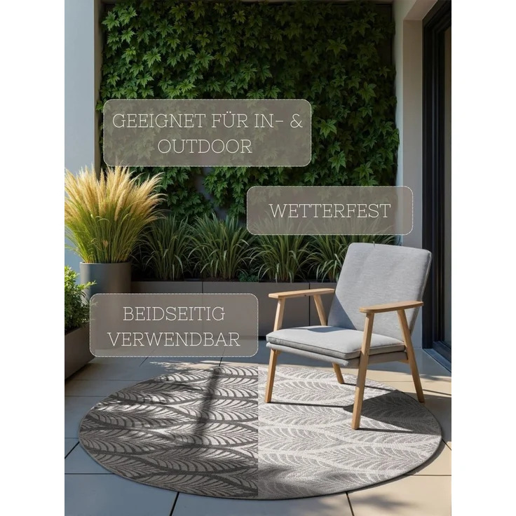HANSE Home Outdoorteppich Liora Wendeteppich, rund, Höhe: 5 mm, In und Outdoor, Flachgewebe, wetterfest, pflegeleicht, robust – Bild 3