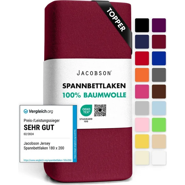 Jacobson Spannbettlaken TOPPER aus 100% Baumwolle, Jersey Bettlaken 160 g/m², Spannbetttuch mit Gummizug, pflegeleicht & viele Farben – Bild 1