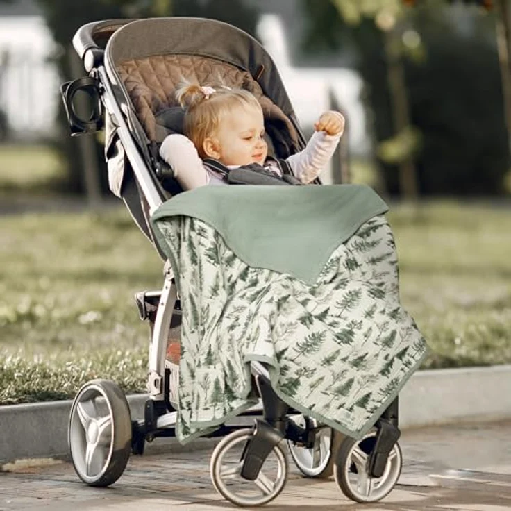 lulumoon Musselin-Babydecke – Baumwoll-Steppdecken für Kleinkinder – wendbare Kinderbettdecke für Babys, Jungen und Mädchen, 120x120 cm (Blau) – Bild 7