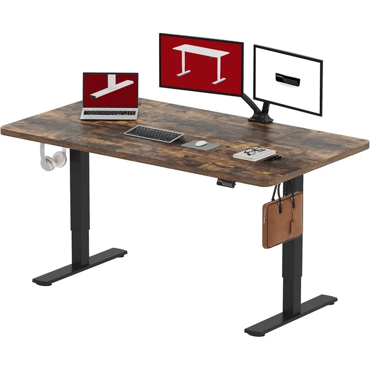 SANODESK Höhenverstellbarer Schreibtisch 160x60 cm mit Memory-Funktion, Elektrischer Steh-Sitz Tisch für Heimbüro, Ergonomischer Computertisch mit Modernem Design und Vierteiliger Tischplatte, braun – Bild 1