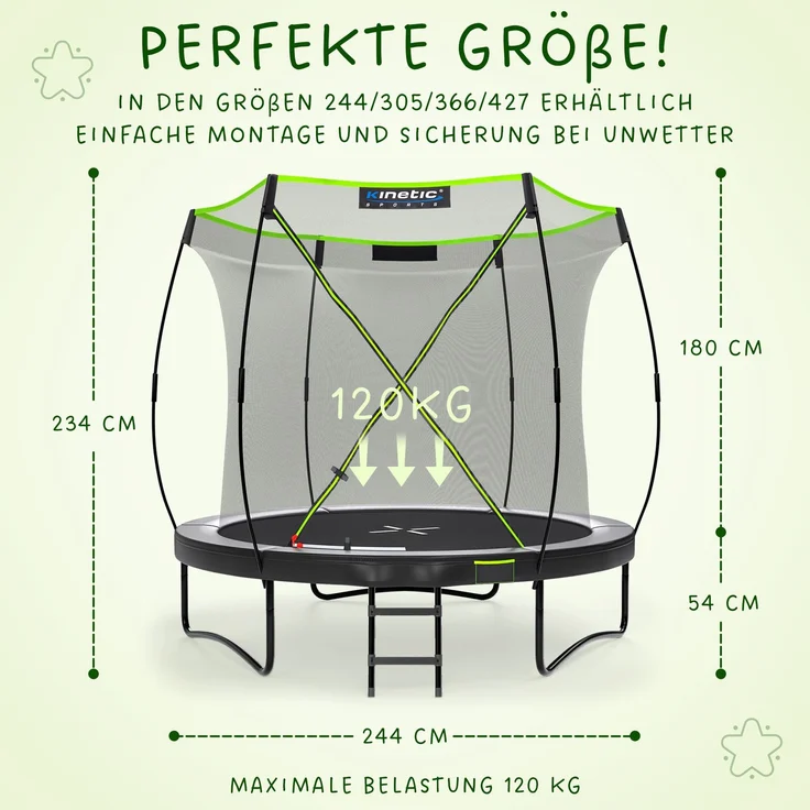 KINETIC SPORTS Premium Outdoor Trampolin 'Ultimate Pro' für Kinder und Erwachsene, AirMAXX Sprungtuch, mit Leiter, Fieberglas, bis zu 160 kg, Kürbis-Design, Ø 244 cm – Bild 8