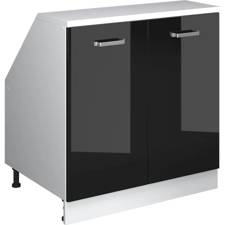 Küchenschrank für Dachschrägen R-Line Schwarz Hochglanz 80 cm mit 2 Türen, Schrankkorpus 60 cm Tiefe Vicco – Bild 1