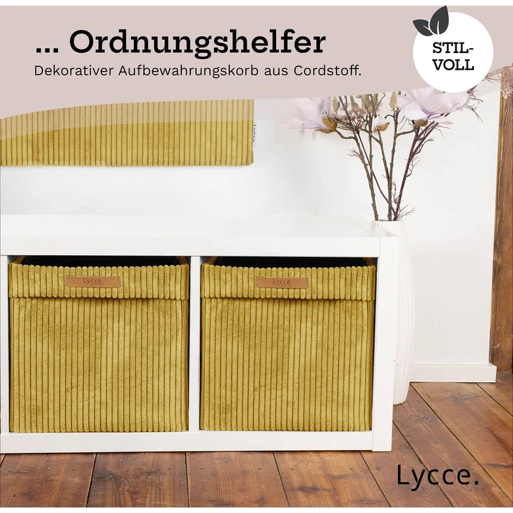 Lycce faltbare Aufbewahrungsbox - Cord, passend für Kallax Regal, abnehmbarer Bezug, robust, formstabil Senfgelb 31x33x33cm – Bild 8