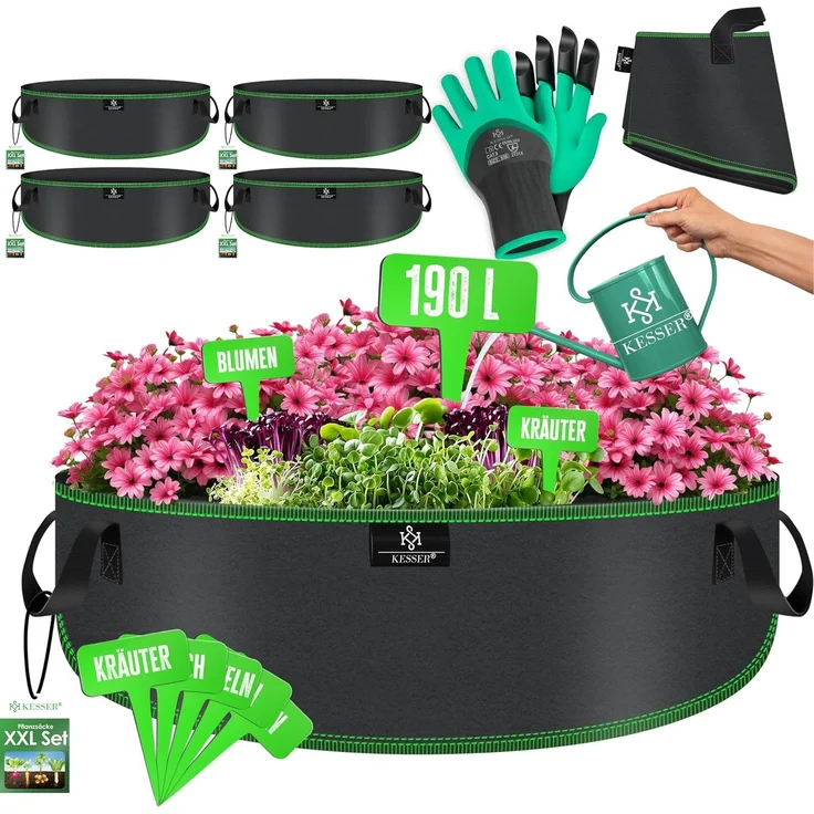 KESSER Pflanzkübel, 4er-Set, Pflanzsäcke aus Vlies Kartoffel Pflanzsack Pflanztasche, 190L, 90 x 30 cm – Bild 1