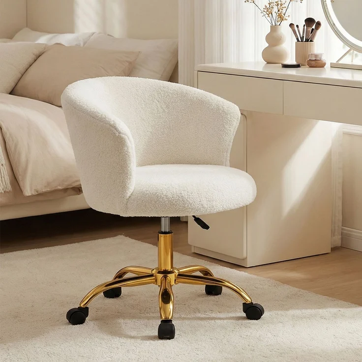 MELAYR, Schreibtischstuhl Höhenverstellbar mit Teddy-Fleece-Optik Weiß, 58 x 56 x 76 cm – Bild 3