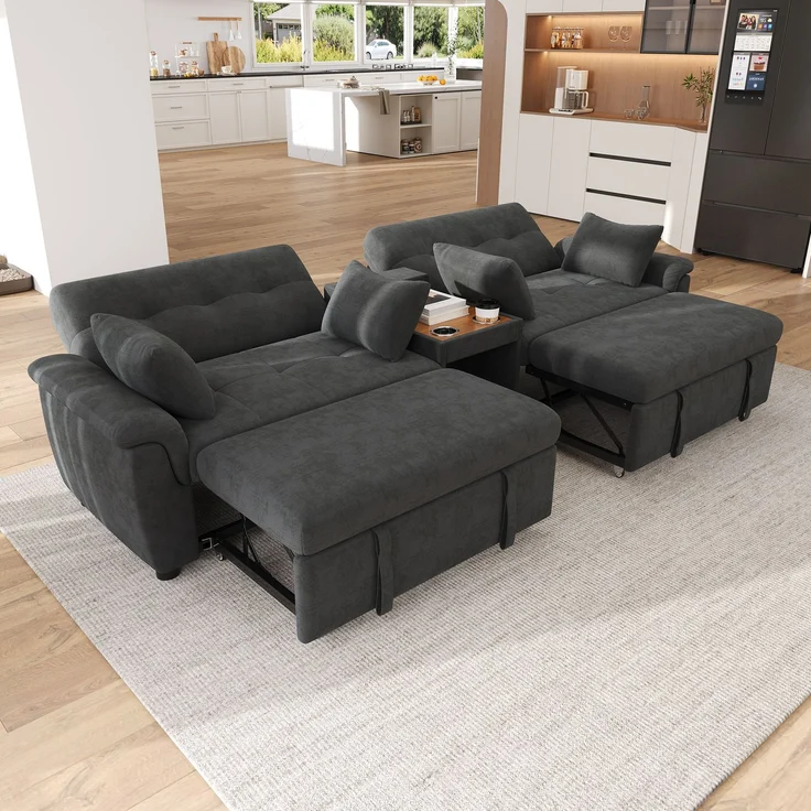 ZUBALIYA Schlafsofa 102x54.5 cm, mit Stauraum, mit Ausziehbett, mit Chenille - Bezug, mit breiten Armlehnen, Dunkelgrau – Bild 6
