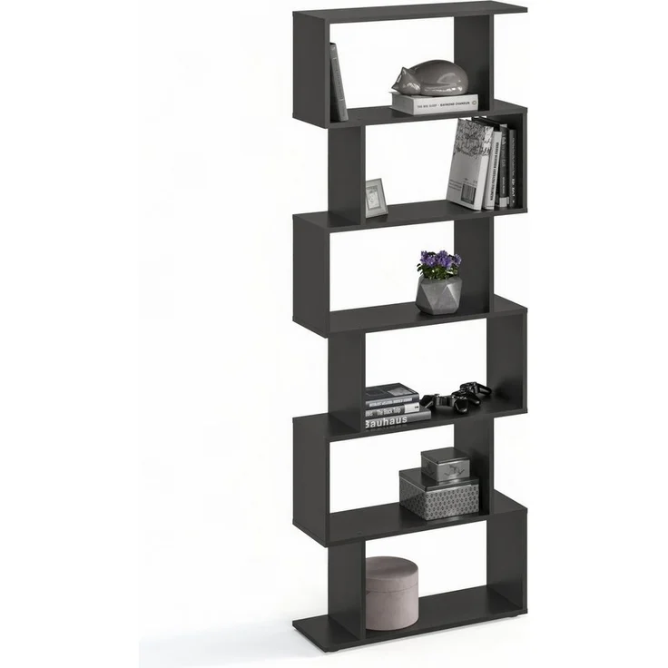 KOMTO Bücherregal Shelf 190 New Raumteiler Regal Standregal Holz und Hoch mit 6 Ebenen, S-Förmiges Modern Hochregal Aktenregal Büroregal 191x70x24 cm – Bild 5