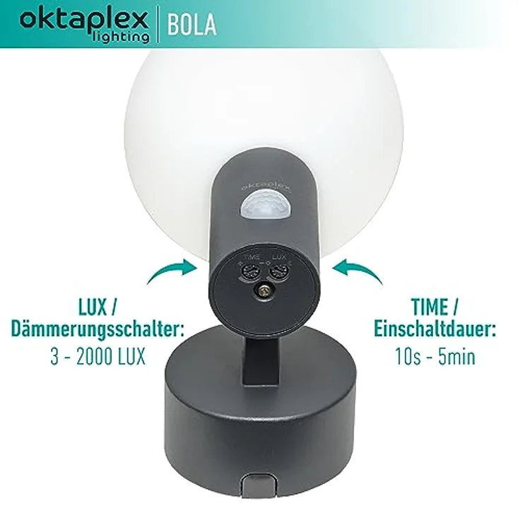 Oktaplex Bola LED Außenlampe, Wandleuchte mit Bewegungsmelder, IP65, 3000K warmweißes Licht, 360° Ausleuchtung, 1600lm, anthrazit – Bild 3
