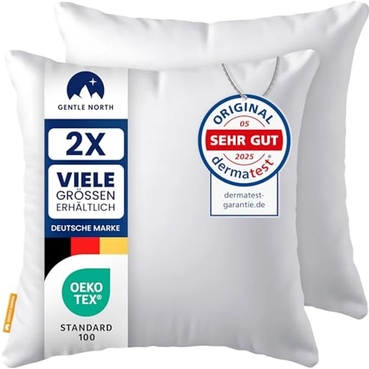 Gentle North Kopfkissen (30x30 cm groß) - 2er Set Kissen für Bett und als Dekokissen - Mit Reißverschluss für Füllung - Sofakissen - Zierkissen für Couch und Sofa - Ökotex - Waschbar bis 60° - Weiß – Bild 2