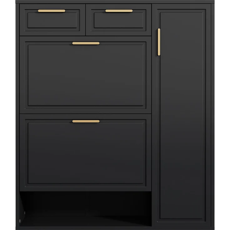 ZUBALIYA Schuhschrank (95 x 24 x 107 cm), 2 Schubladen, Verstellbare Einlegeböden, Stauraum für Flur und Eingangsbereich, Schwarz – Bild 5