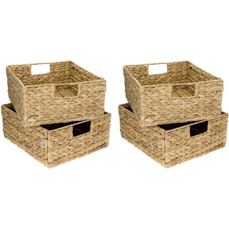 HMF Regalkorb Handgeflochtener Aufbewahrungskorb aus Wasserhyazinthe Seegras (4 St), Aufbewahrungsbox passend für Kallax Regal halbes Fach, 30 x 34 x 15 cm – Bild 4