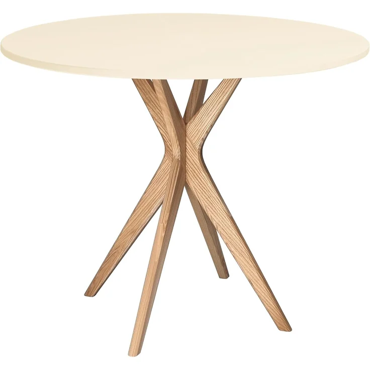 Ragaba runder Esstisch, MDF & Massives Eschenholz, Perlweiß, Ø 70 cm – Bild 1