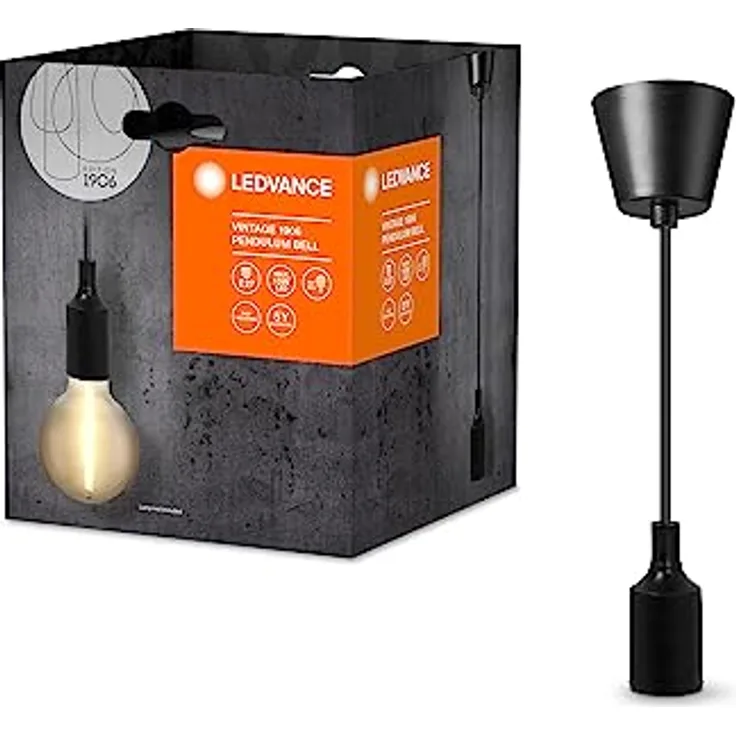 Ledvance Vintage 1906 Pendelleuchte bell E27, schwarz, max. 15W LED, trichterförmiger Baldachin, für Innenräume