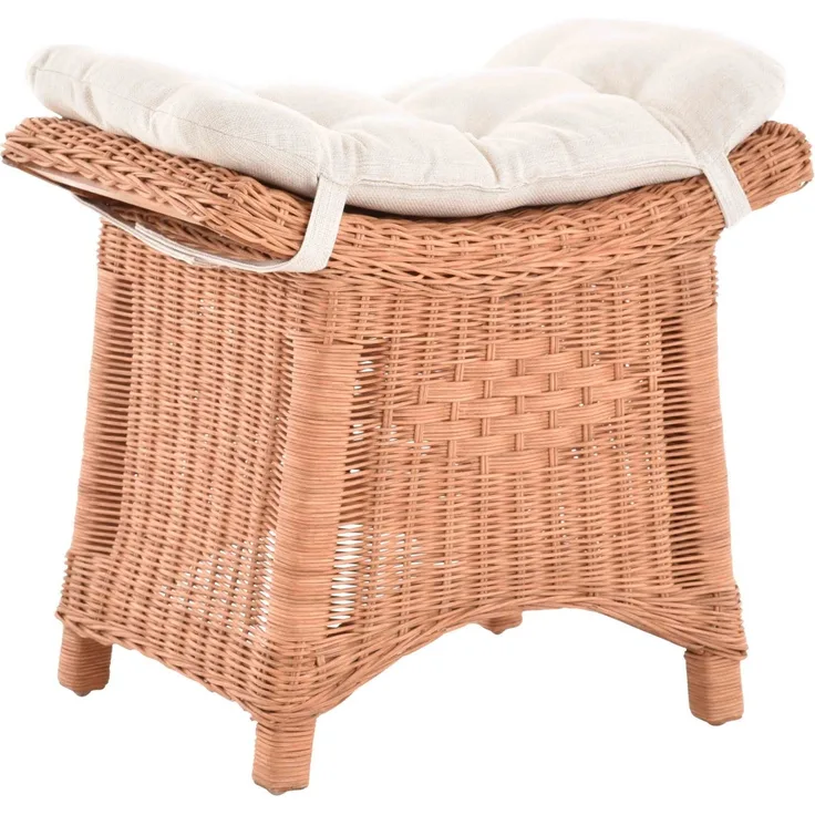 Krines Home Sitzhocker Fußhocker Stabiler Sitz-Hocker/Schemel aus echtem Rattan mit Kissen