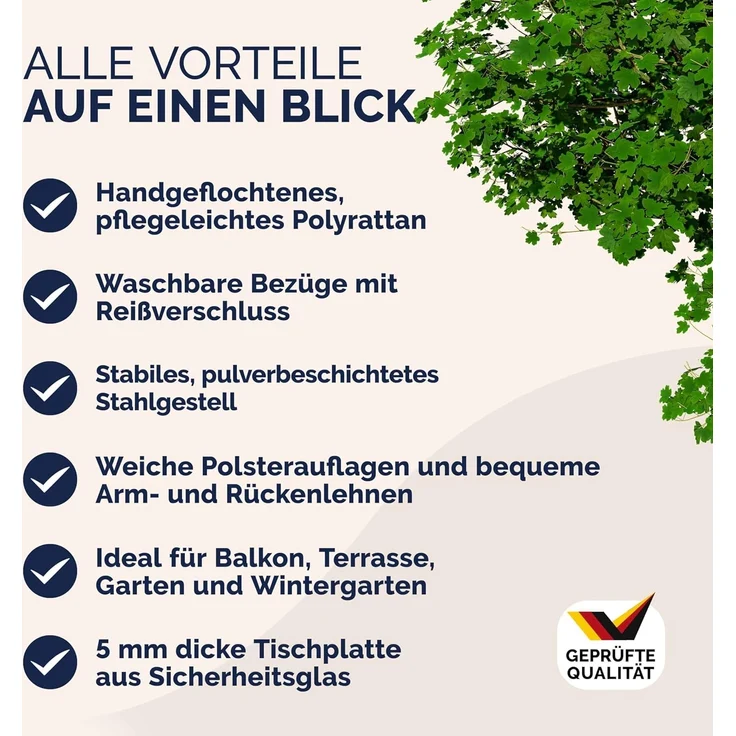 Casaria Balkonset, 4 Personen Wetterfest 7 teilig Polyrattan 2x Sessel Gartenbank Tisch – Bild 8