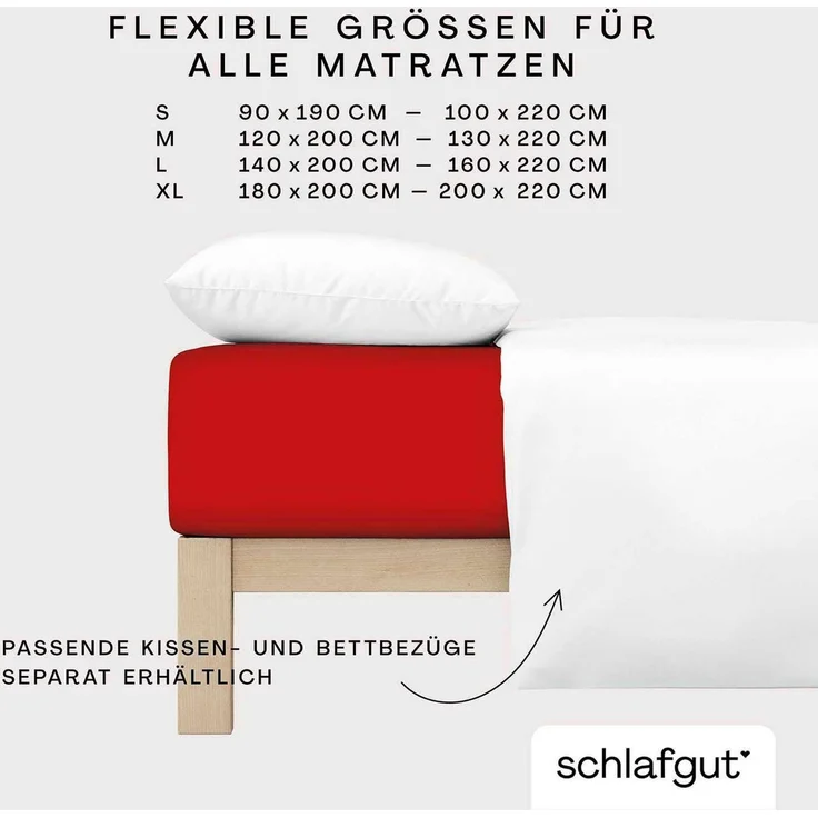 Schlafgut Spannbettlaken Premium, Gummizug: rundum, (1 Stück), Mako-Zwirn-Jersey, Red Deep, XL 180x200cm - 200x220cm – Bild 3