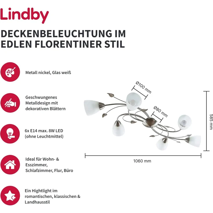 Lindby Deckenleuchten Yannie, Metall, Alu IP20, 6 x 4,5 W LED – Bild 2
