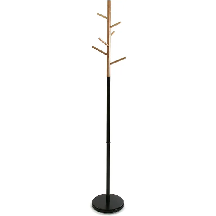 Versa Malmö Minimalistischer Garderobenständer für den Eingangsbereich, mit 9 Haken für Kleidung oder Taschen für die Halle, Maßnahmen (H x L x B) 171 x 28 x 28 cm, Metall und Holz, Farbe: Schwarz