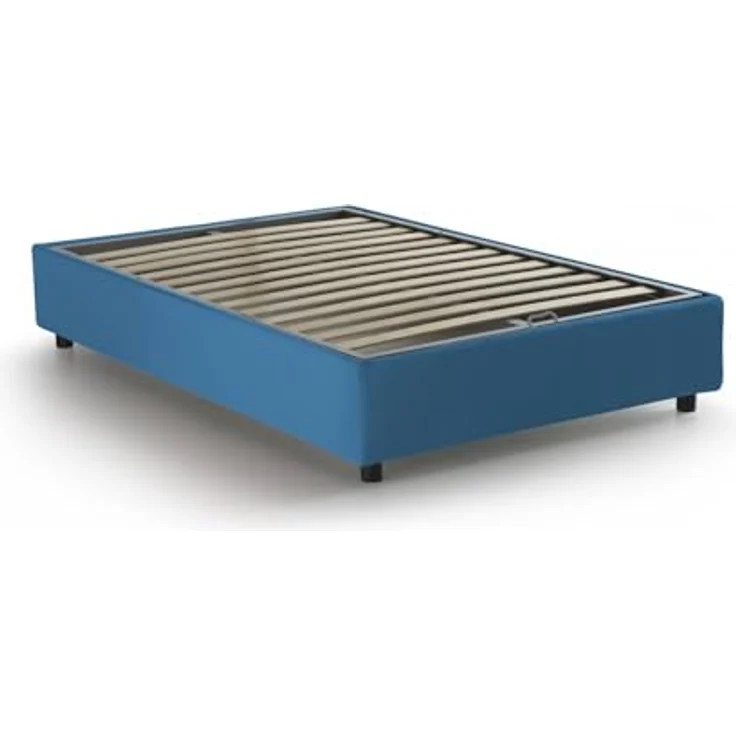 Talamo Italia - Doppelbett Rebecca, Bettkasten mit Stoffbezug, 100 % Made in Italy, Öffnung vorne, inklusive Matratze 120 x 200 cm, Blau – Bild 5