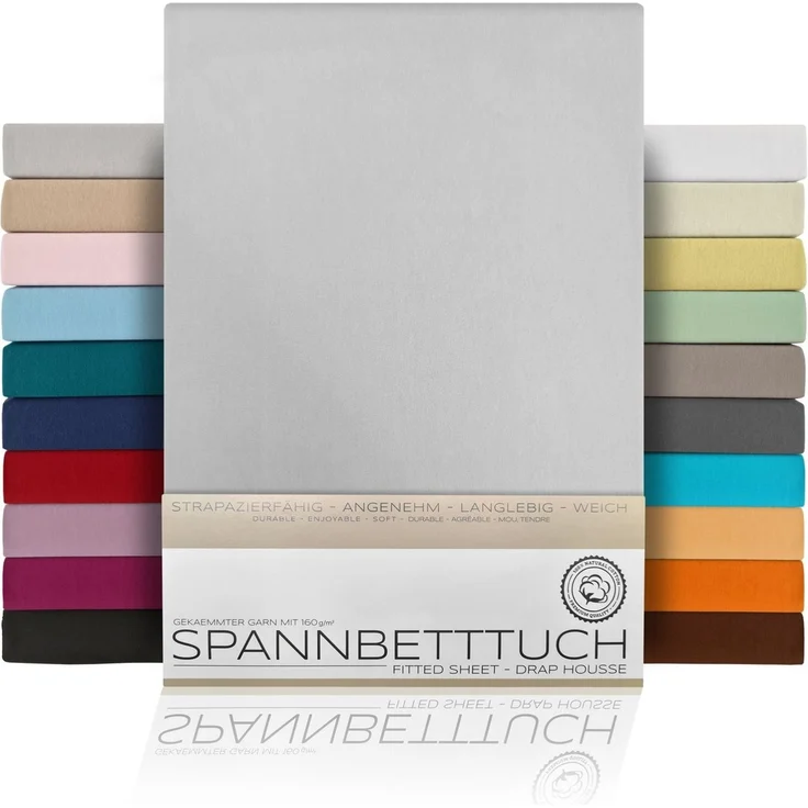 Beautex Spannbettlaken Spannbetttuch Jersey Baumwolle Premium, Jersey, Gummizug: rundum, (1 Stück), atmungsaktiv, hautfreundlich, perfekte Passform, formstabil, 160 g/m² – Bild 1