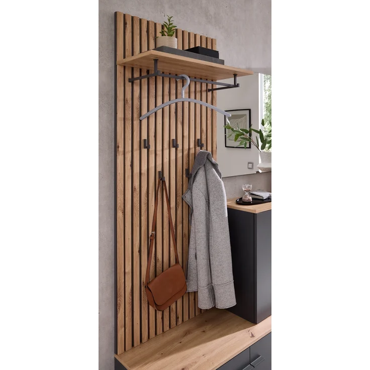 Garderoben-Set >Fynn< (2-tlg.) in Anthrazit / Artisan Dekor - 223x199x38cm (B/H/T) – Bild 10