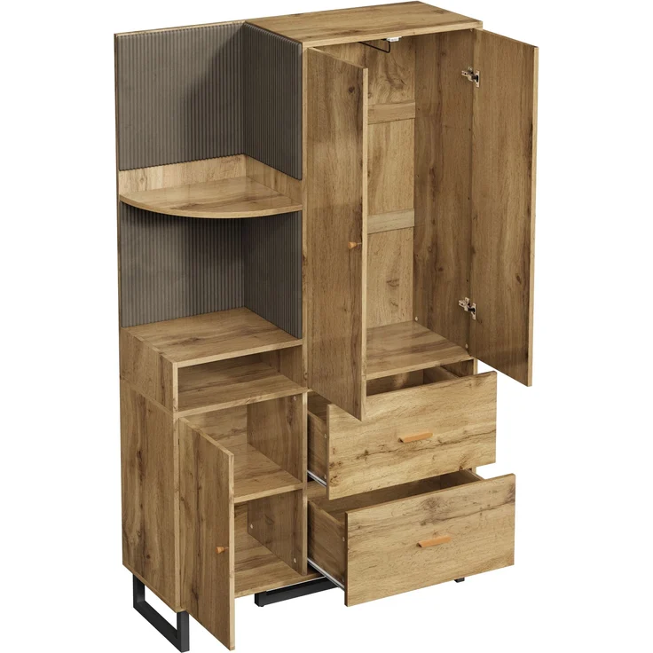 Kompaktgarderobe aus MDF mit Soft-Close & Schubladen, 110x38x186 cm, Natur/Schwarz – Bild 10