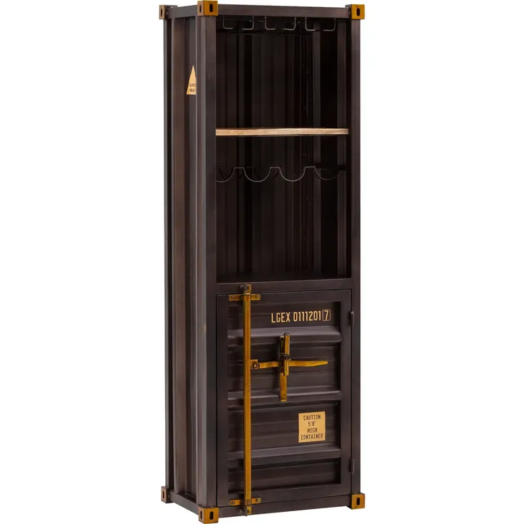 Barregal Woodkings Cargon 60x177x40 cm braun Metall Mango Holz Barschrank Hochschrank Weinregal Flaschenregal Industrie-Design