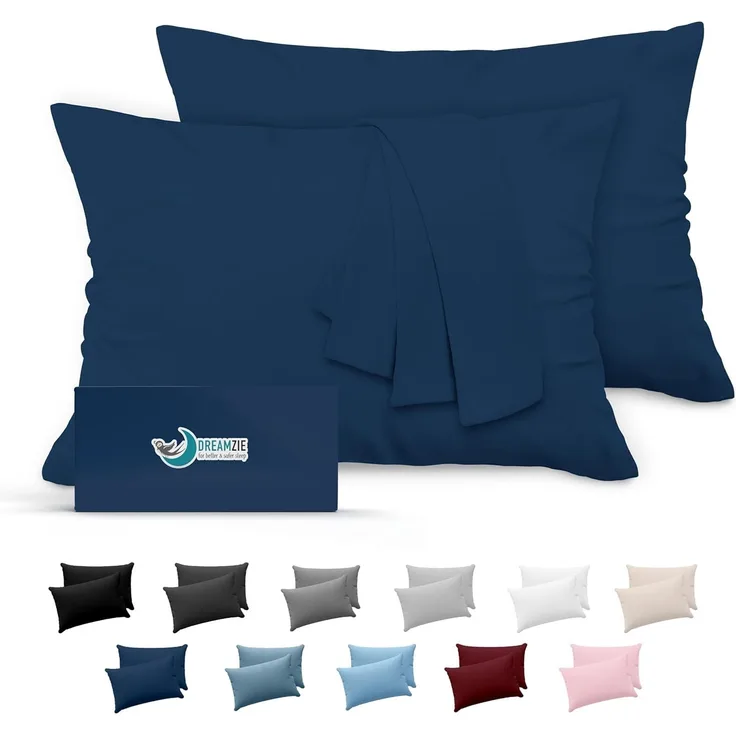 Dreamzie Kissenbezug 50x70 Dunkelblau 2er Set Mikrofaser Oeko-TEX Zertifiziert Kissen 50x70 Bezug Weich