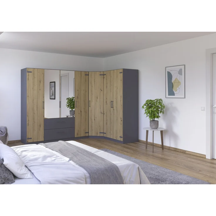 Eckkleiderschrank >Butte< in Eiche Artisan Dekor / grau - 266x197x176 (BxHxT) – Bild 2