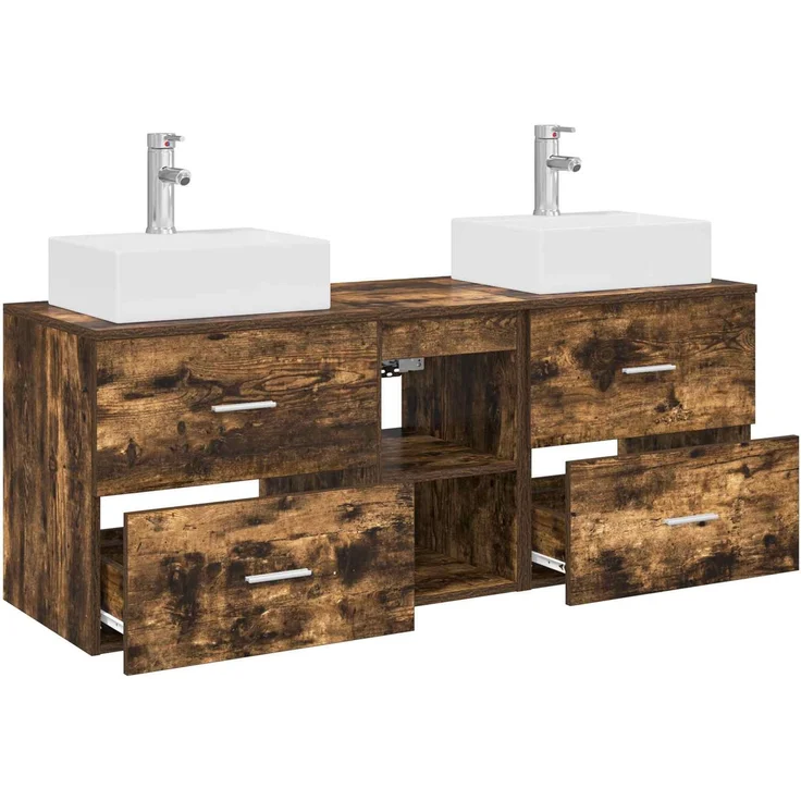 vidaXL Badezimmerschrank-Set 3 stk. Geräucherte Eiche 3405839 – Bild 4