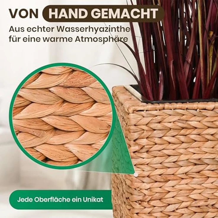 VIVANNO Pflanzkübel Wasserhyazinthe ASIA Würfel, Natur Geflochten 25x25x30 cm – Bild 5