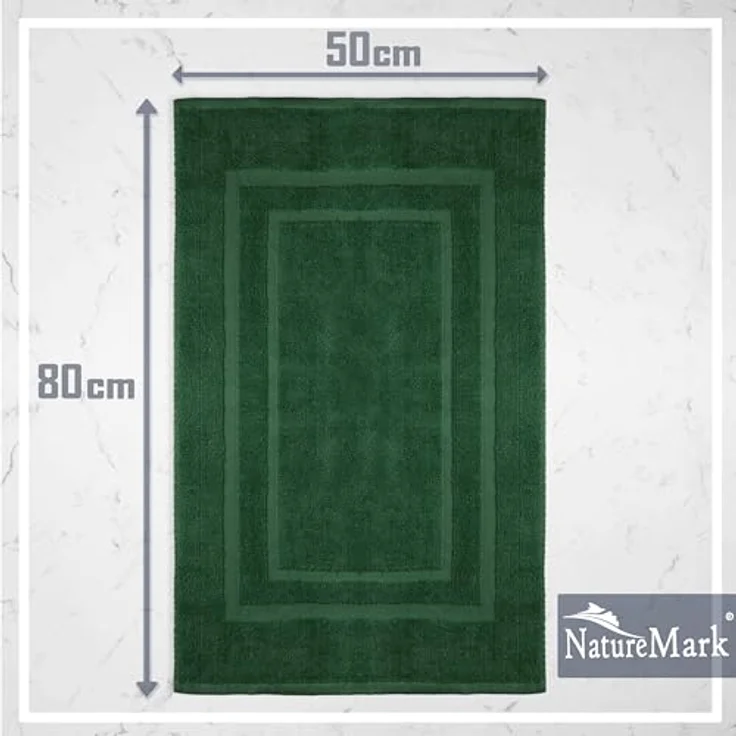 NatureMark 2er Pack Badvorleger Badematte | Premium Qualität | 100% Baumwolle | 50x80 cm | Duschvorleger Duschmatte Doppelpack | Farbe: Dunkel grün – Bild 3