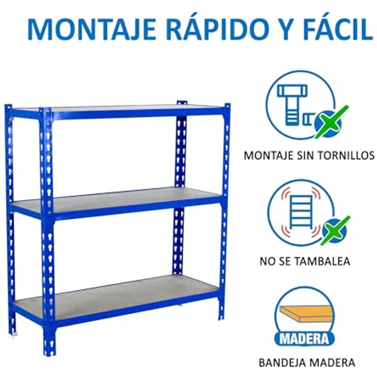 Simon Rack Schwerlastregal, 1000 x 1100 x 400 mm, Bis 200 kg Belastbar, 3 Verstellbare Ablagen, MDF-Platten, Kellerregal, Lagerregal, Blau/Holz - Simonclick – Bild 7