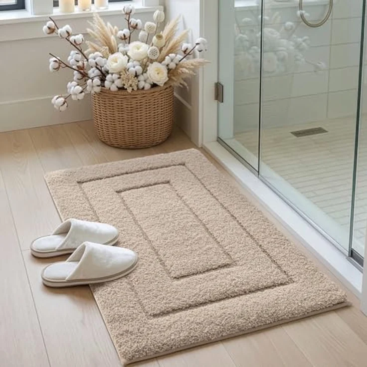 DEXI Badteppich rutschfeste,weicher Badezimmerteppich Wasserabsorbierend Badematte maschinenwaschbar Badvorleger für Dusche,Badewanne und Toilette - Beige,40x60 cm – Bild 5