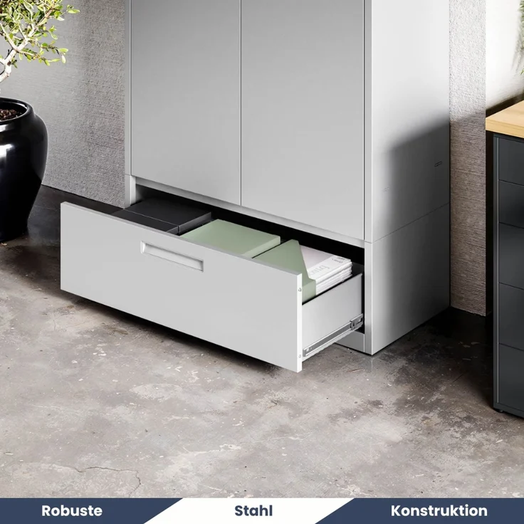 Metallschrank mit Einzel-Schublade RUEL - 195x90x40cm Grau | Büroschrank Aktenschrank Stahlschrank Fachbodenschrank Werkstattschrank – Bild 4