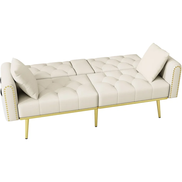 ZUBALIYA Schlafsofa 80x73.5 cm, mit LED - Beleuchtung, mit Stauraum, mit Samtbezug, mit breiten Armlehnen, Beige – Bild 13