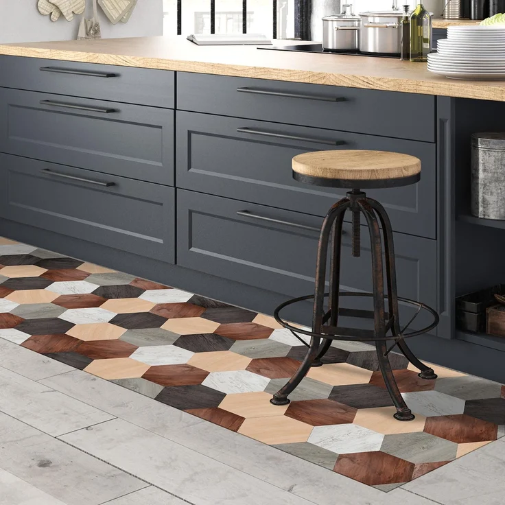 CREARREDA Läufer Teppich Küchenteppich Mixed Wood 50x180 Isolierend, feuerhemmend, Kratzfest, hypoallergen, leicht zu waschender Vinyl Teppich. Komplett in Italien hergestellt