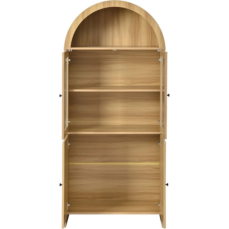 DESVIAE Sideboard mit Glastüren und gewölbtem Design 78x176x40 cm Spanplatte Natur – Bild 8