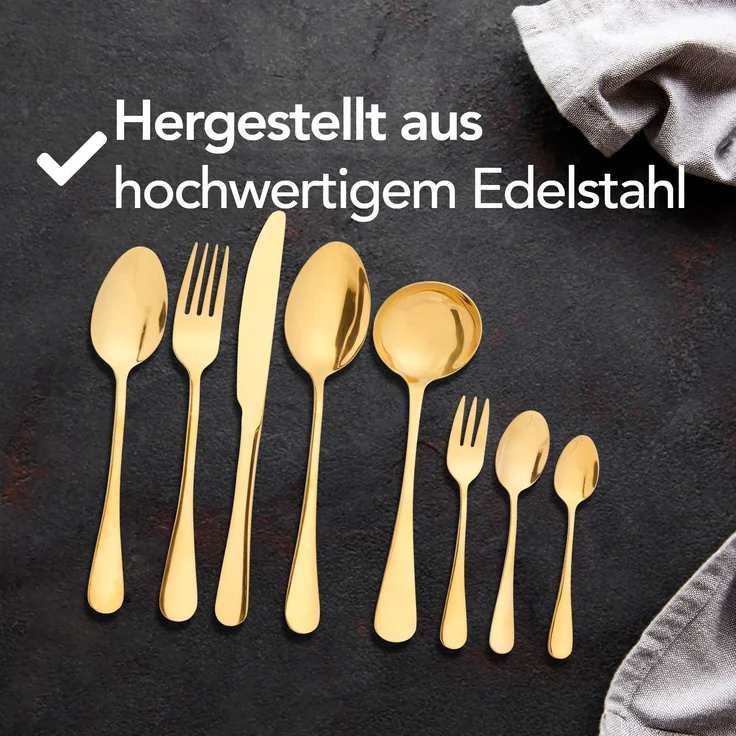 Brixy Besteckset - Gold - 39-teilig - 6 Personen Besteck - Mehrere Gänge - Messer/Löffel/Gabel - Edelstahl - Gold – Bild 6