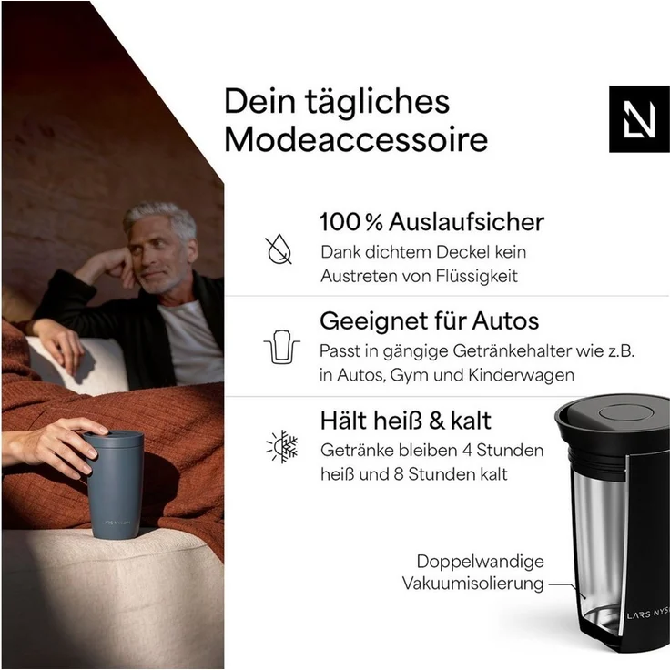 LARS NYSØM Thermobecher Vågen, 1-tlg, Thermobecher mit Vakuum Isolierung: 4 h heiß / 8 h kühl – Bild 2