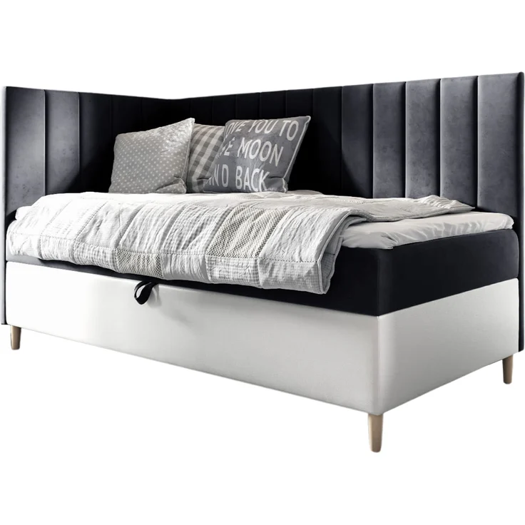 MEBLINI Kinderbett mit Bettkasten MAYA 3 100x200 Links – H3/Schwarz Samt Gepolstert Einzelbett mit Matratze - Polsterbett mit Stauraum - Bett mit Kopfteil – Stauraumbett – Bild 1