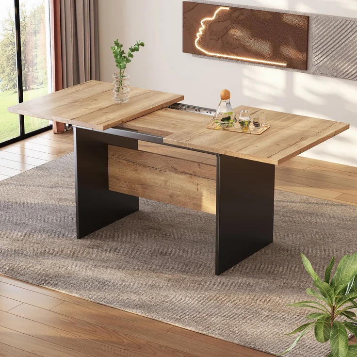 Erweiterbarer Esstisch mit Holzmaserungs-Optik, 80x140/180x75 cm, Schwarz+Nussbaum, für 4-6 Personen – Bild 2