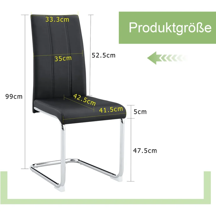 Esszimmerstuhl aus PU-Leder mit Metallgestell, 54,5x43x99 cm, schwarz – Bild 5