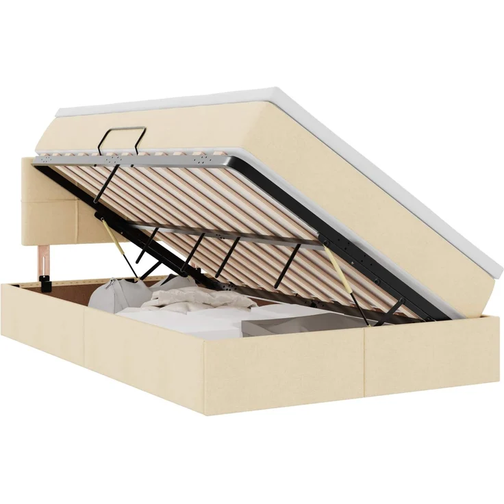 vidaXL LED-Speicherbett mit Matratze Creme 120 x 190 cm Stoff 3371134 – Bild 2