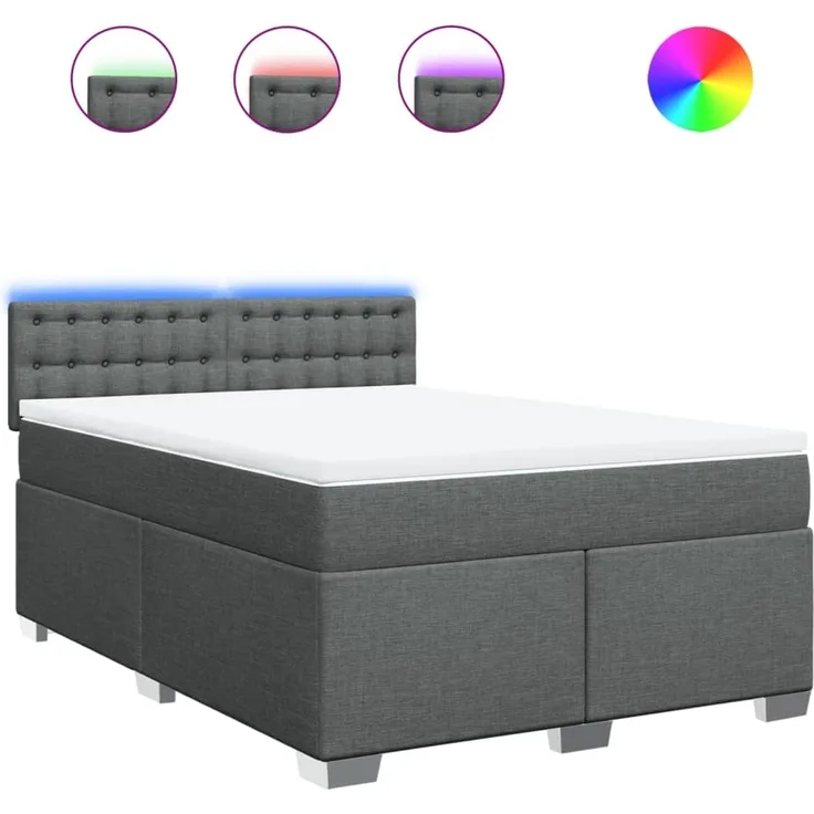 vidaXL Boxspringbett mit Matratze Dunkelgrau 140x200 cm Stoff 3288226