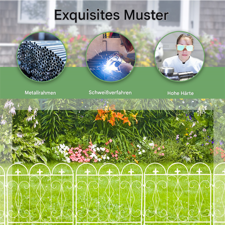 UNHO Gartenzäune Beetzaun Metall Rankgitter Dekozaun Betteinfassung Beetbegrenzung 5 Stück Teichzaun Gartenzaun Steckzaun Metall Zaun Zaunelement Gehege Zaungitter Weiß 61x70 cm – Bild 5