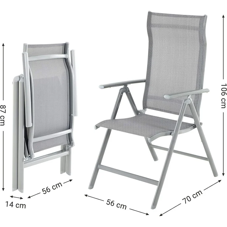 SONGMICS Gartenstuhl-Set 4-tlg., klappbar mit 8-fach verstellbarer Rückenlehne, Aluminiumgestell grau, 56 x 70 x 107 cm – Bild 5