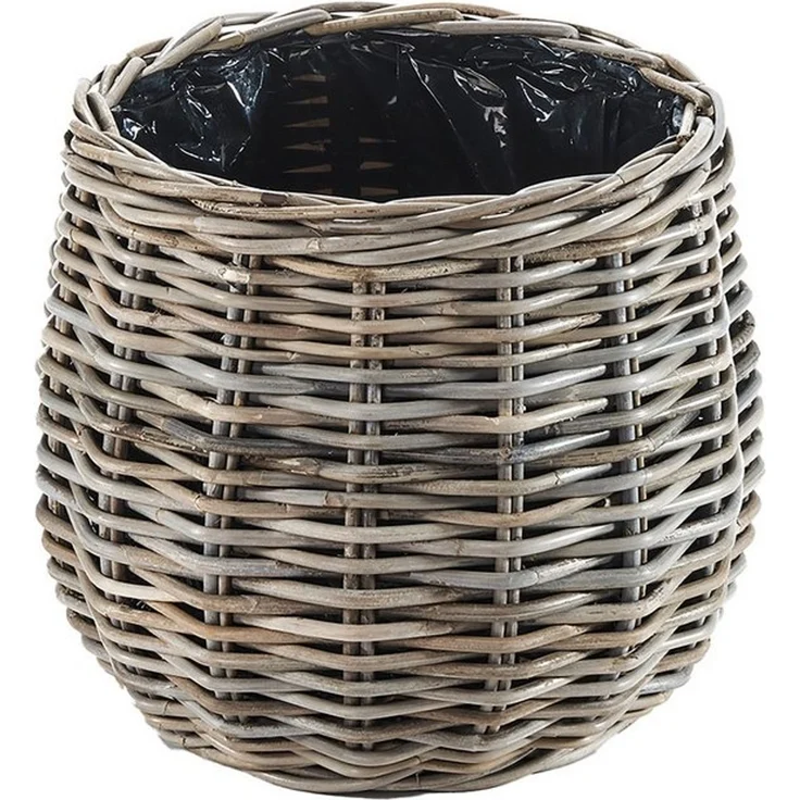 Kobolo Pflanzkübel Pflanzkorb Rattan FIORA rund mit Folie ausgeschlagen kubu grey (Stück, 1 Stück), Dm. 35 cm – Bild 4